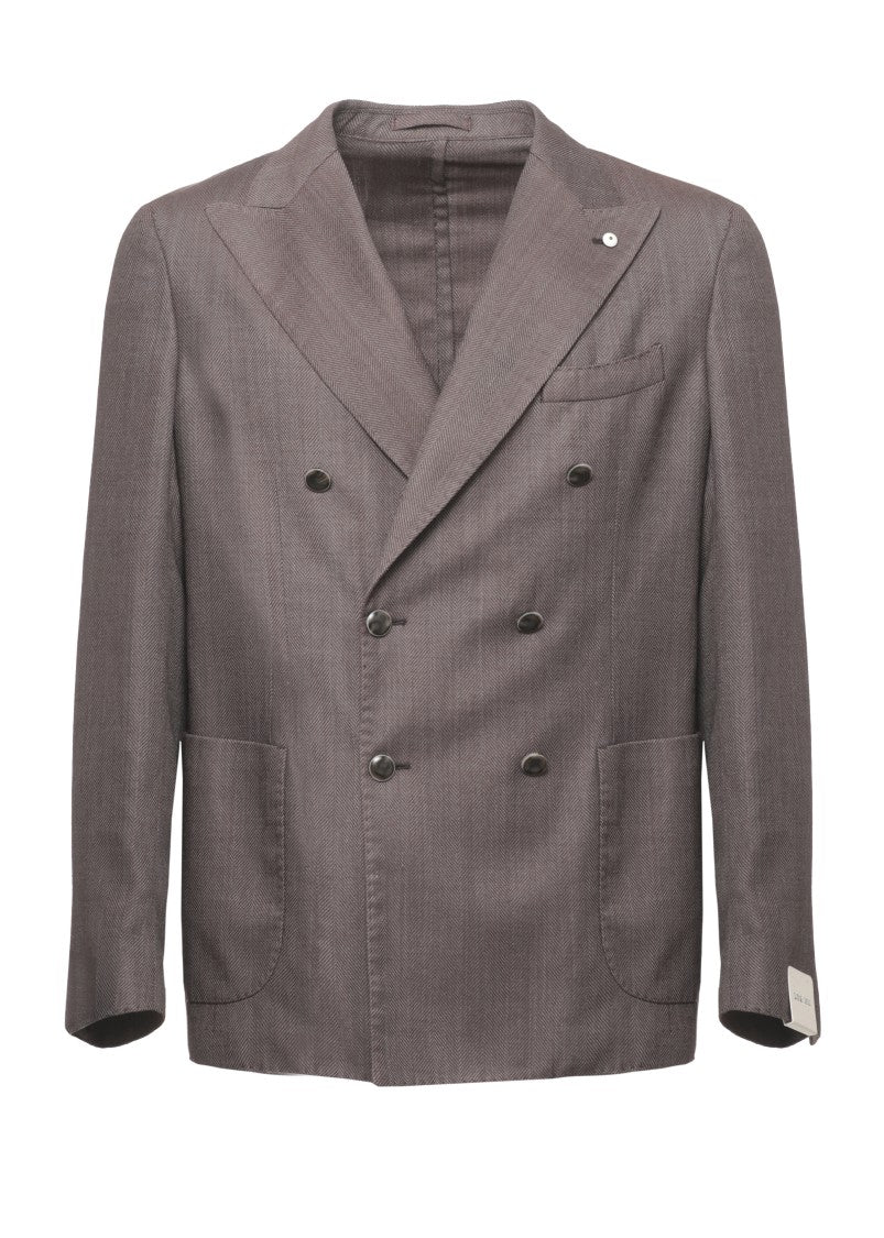 Lubiam Brown Herringbone Double-Breasted Wool Blazer