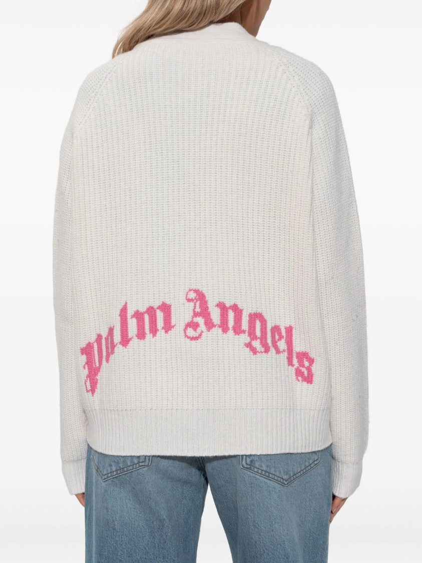 Palm Angels Pink Ribbed Knit Viscose Blend Cardigan
