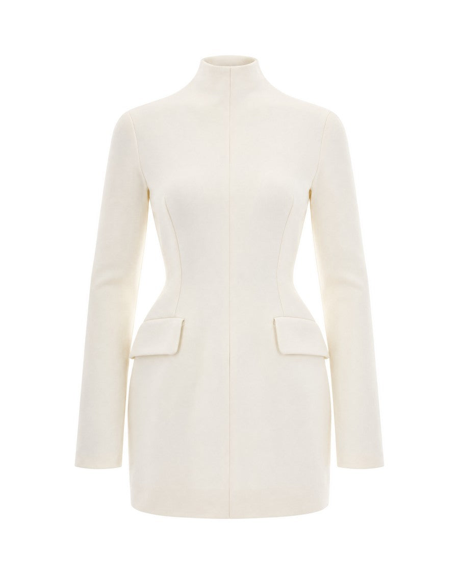 Sportmax Latte Tefrite Technical Stretch Wool Hourglass Day Dress