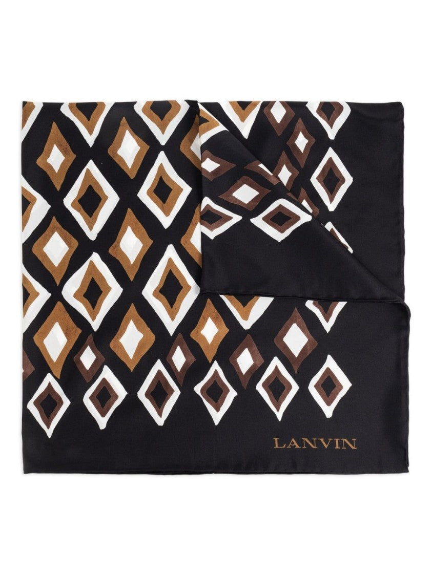 Lanvin Black Geometric Logo Square Silk Scarf