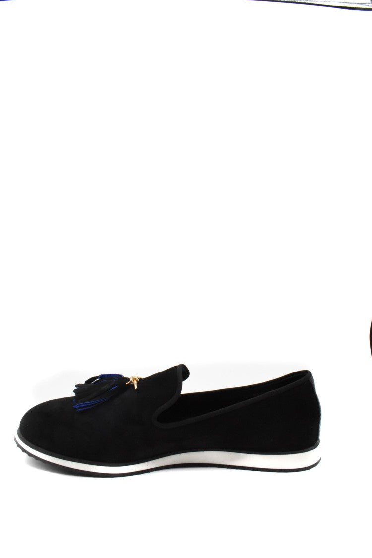 Giuseppe Zanotti Black Suede Tasseled Charm Flatform Loafers