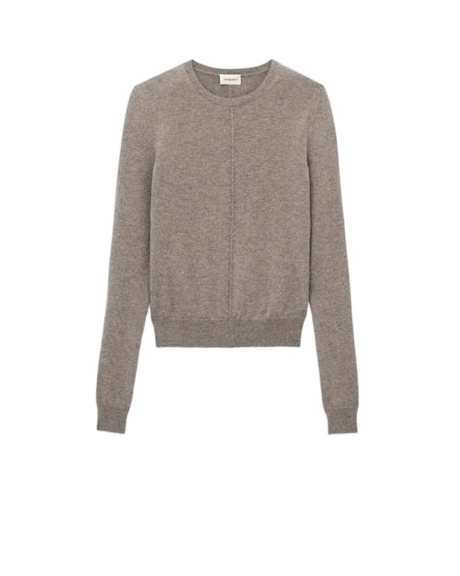 Saint Laurent Brown Cashmere Sweater With Ribbed Hem
