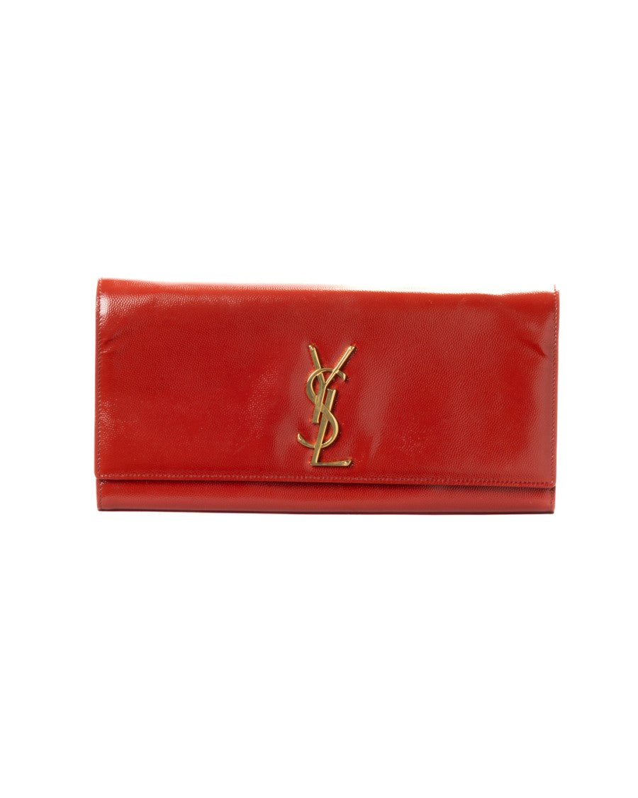 Saint Laurent Medium Rectangular Clutch In Glossy Red Patent Leather