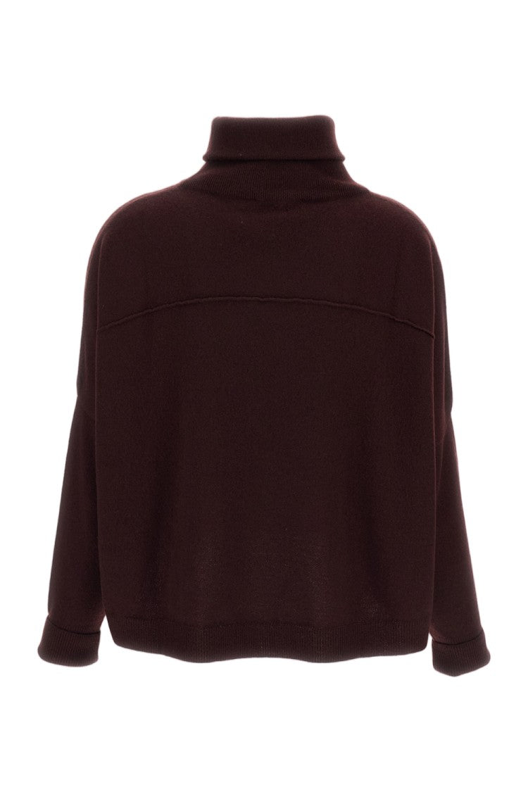 Dusan Burgundy Oversized Asymmetric Pure Cashmere Turtleneck Sweater