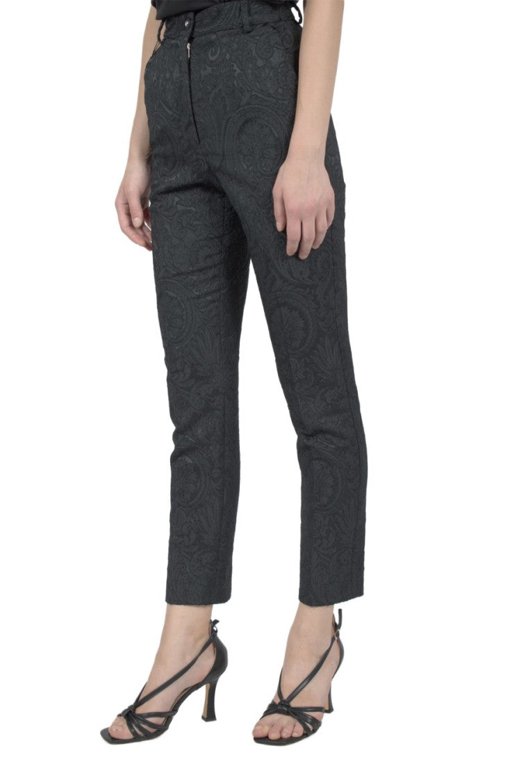 Dolce & Gabbana Black Polyester-Polyamide Jacquard Cropped Trousers