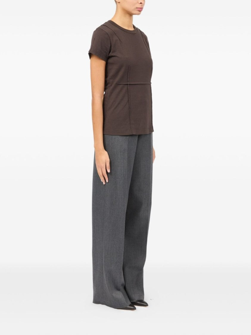 Mm6 By Maison Margiela Structured Brown Cotton T-Shirt With Seam Detailing