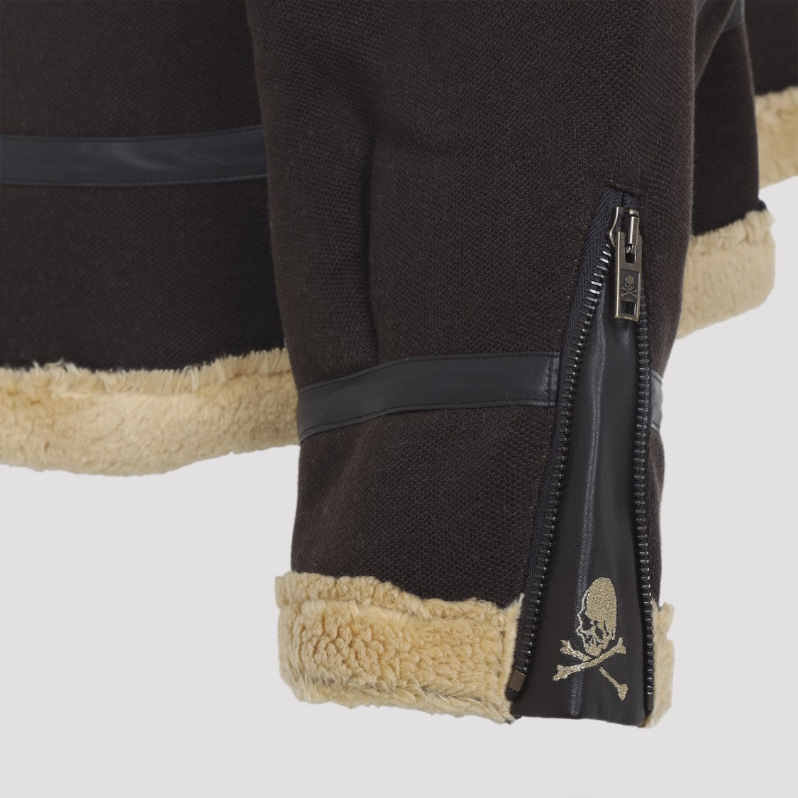 Mastermind World Brown Cotton Mutton Jacket With Embroidered Skull Detail