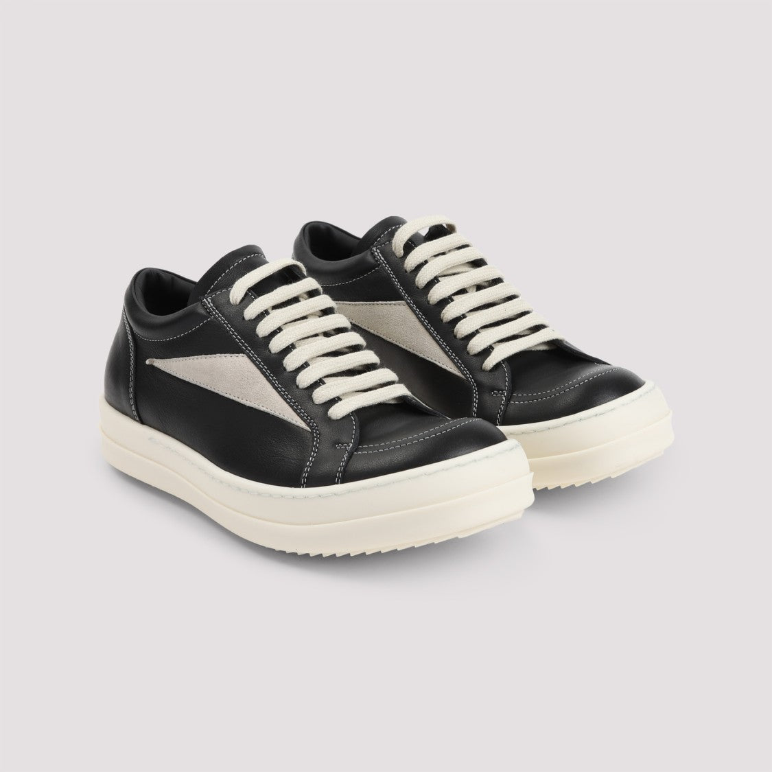 Rick Owens Vintage Black Leather Sneakers With Suede Inserts