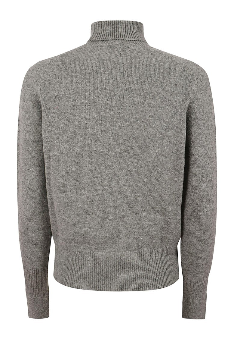 Victoria Beckham Ribbed Turtleneck Wool Sweater With Logo Detail