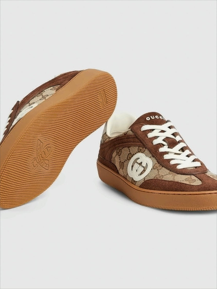 Gucci Monogram-Patterned Canvas And Suede Low-Top Sneakers