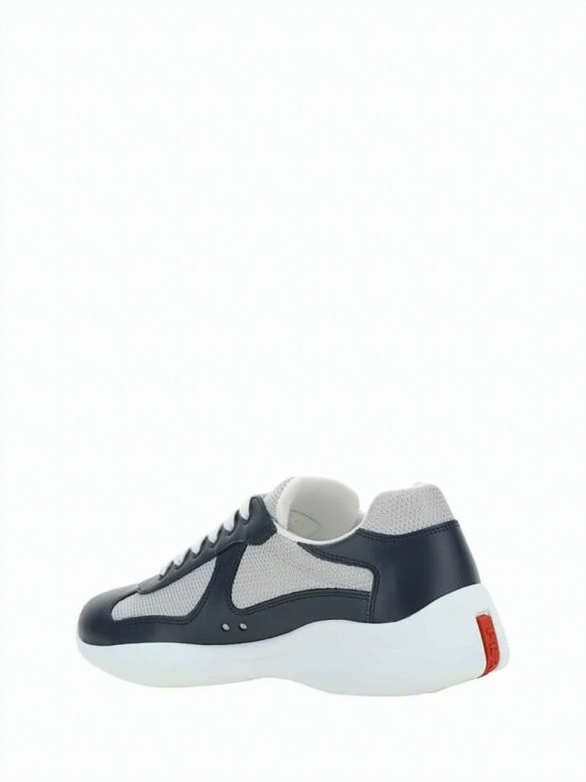 Prada Calf Leather And Mesh Panel Sneakers With Rubber Sole