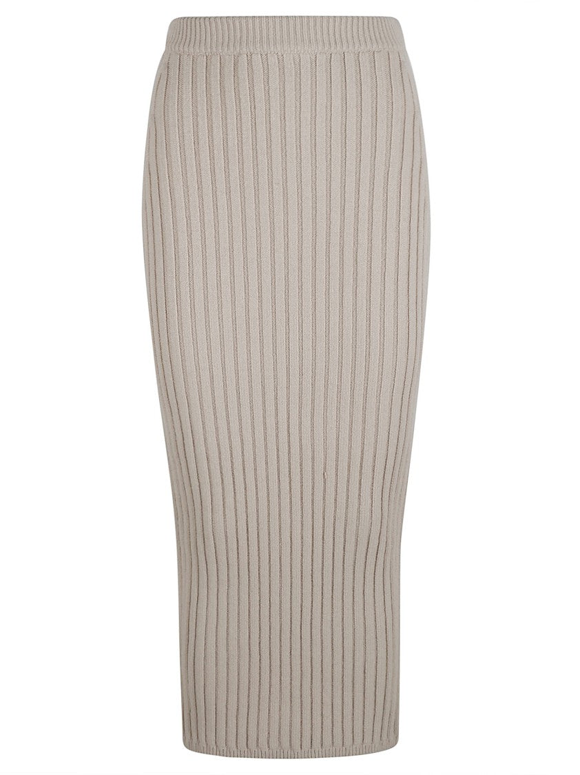 Max Mara Ribbed Beige Midi Skirt With Fitted Silhouette