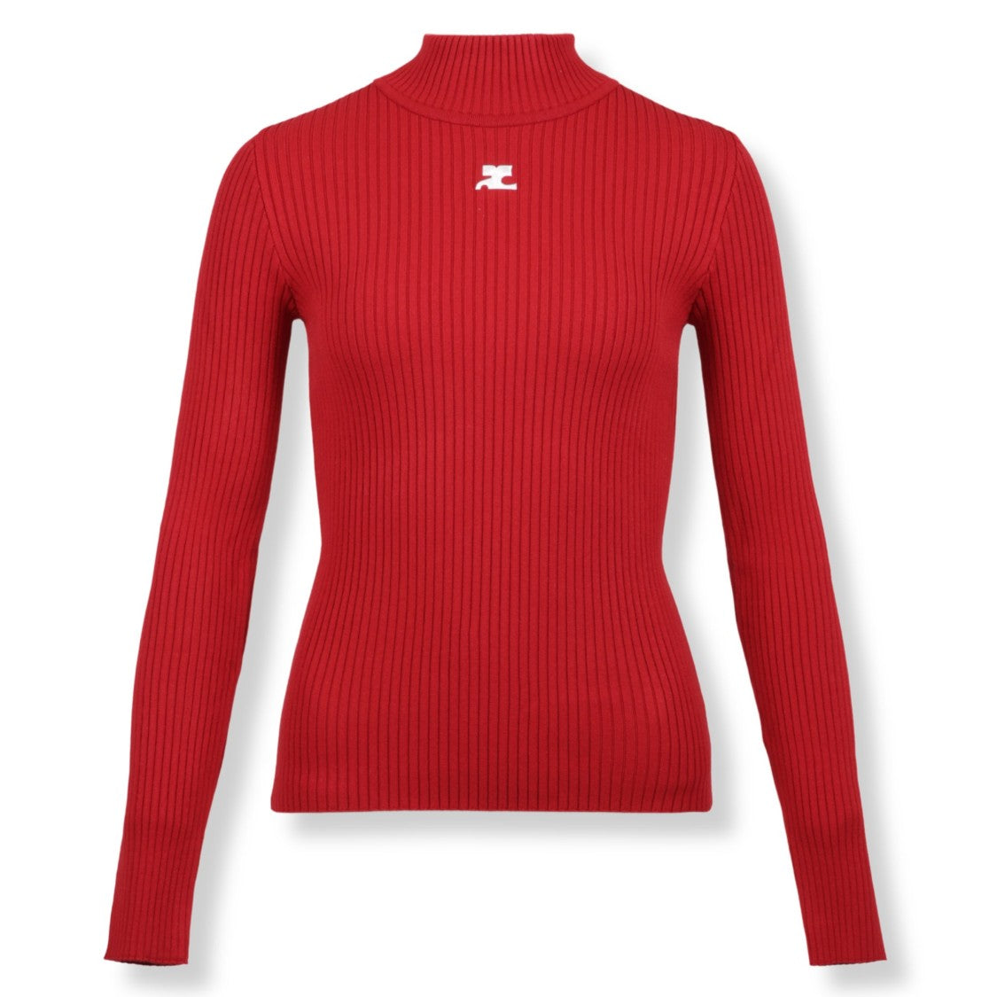 Courrèges Vertical Ribbed Knit Top With High Neckline