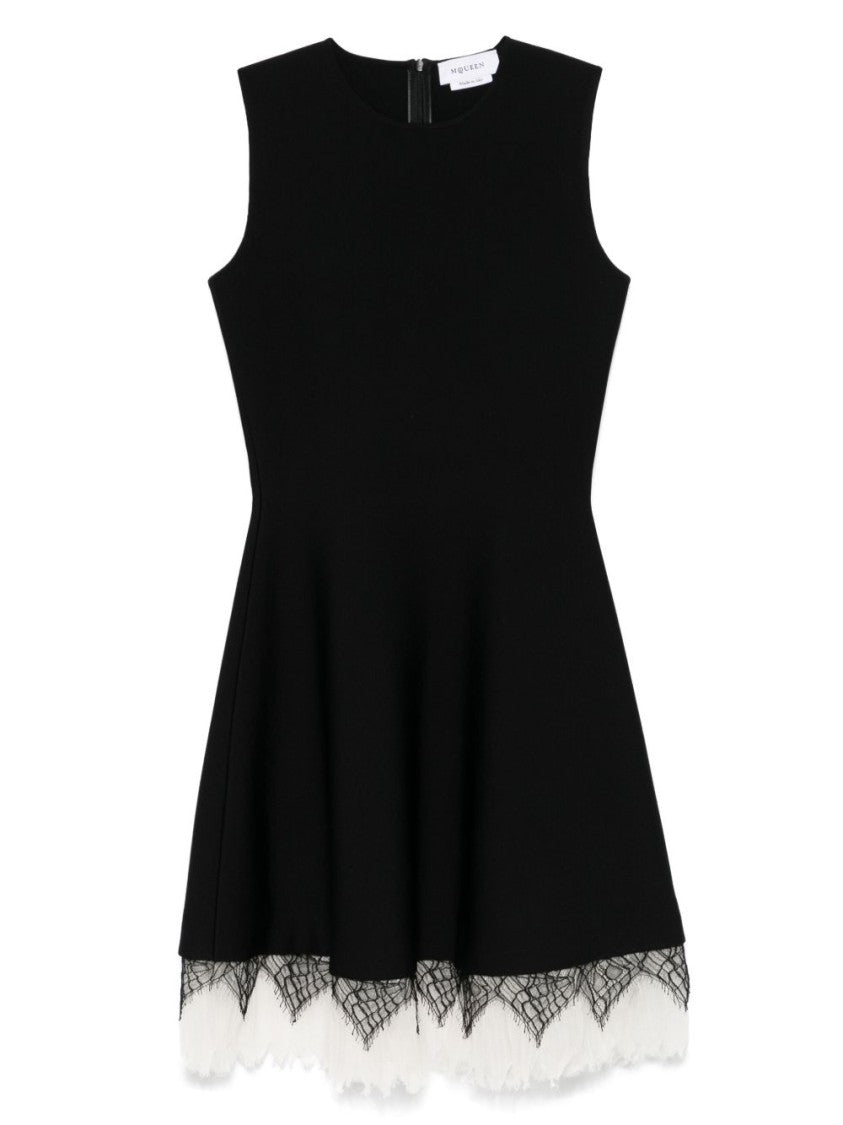 Alexander Mcqueen Fitted Black Mini Dress With Cobweb Lace