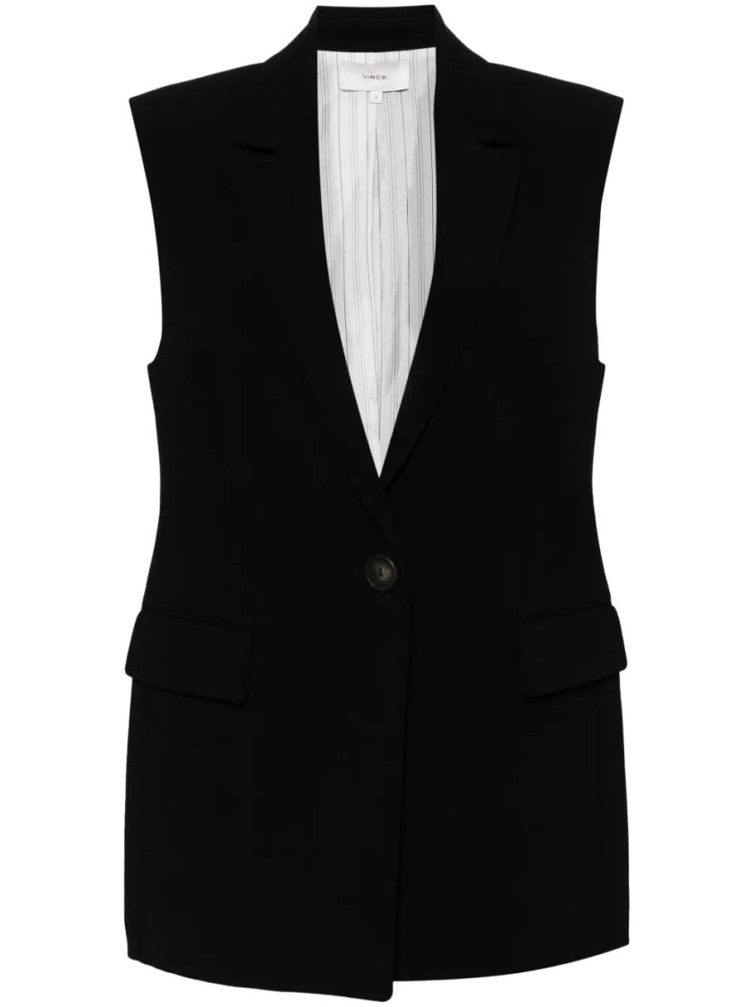 Vince Tailored Black Sleeveless Vest With Button Closure