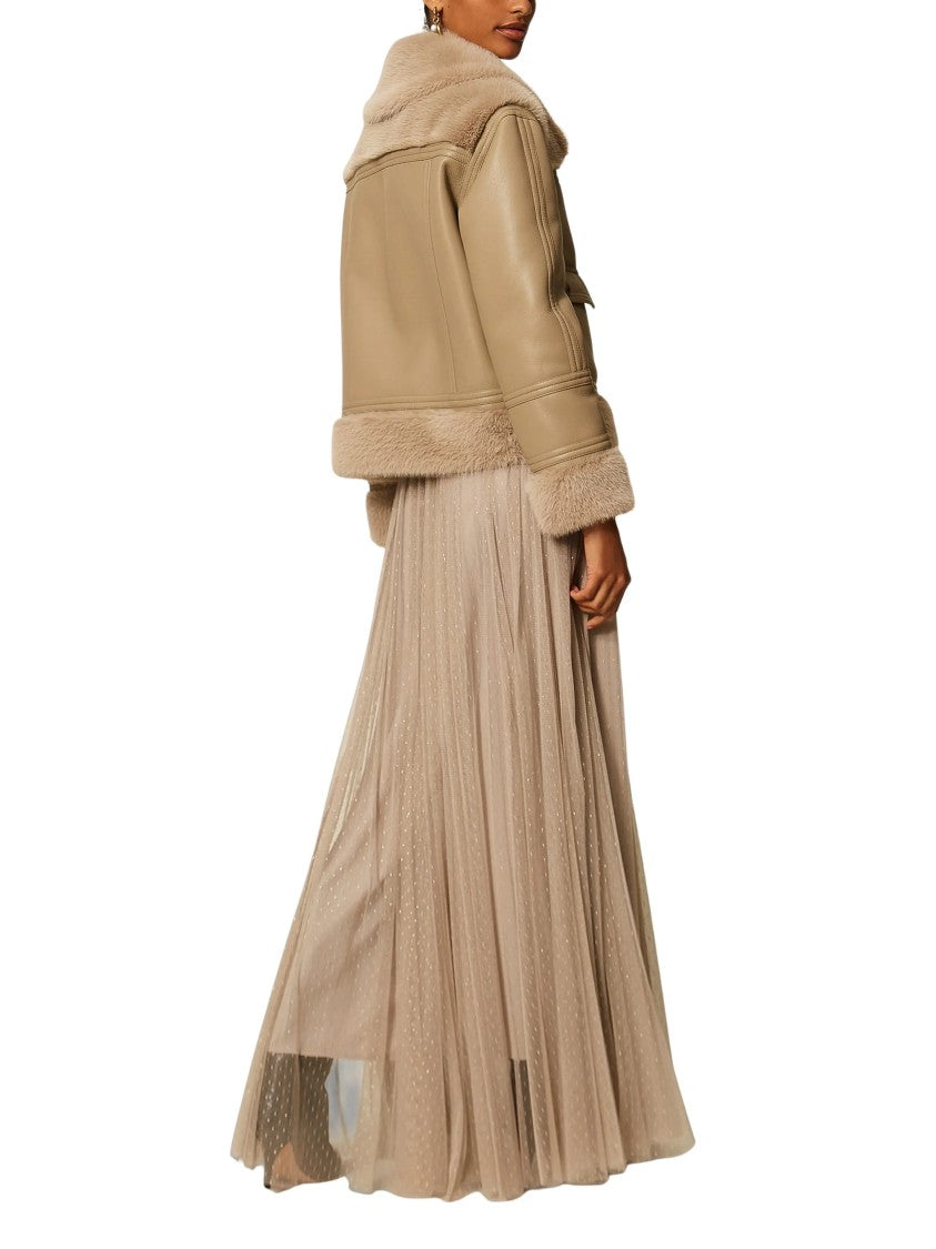 Twin-Set Gathered Waist Metallized Polyamide Maxi Skirt