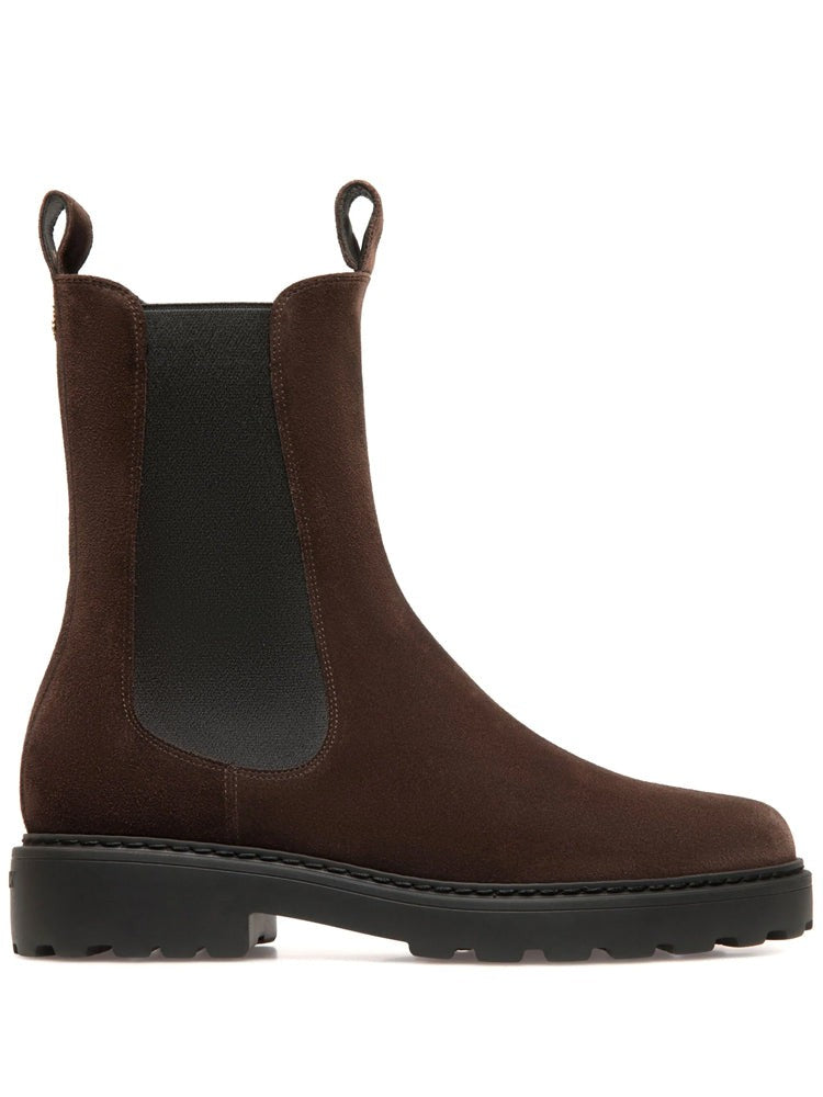 Bally Brown Elastic Side Panel Suede Ankle Boots