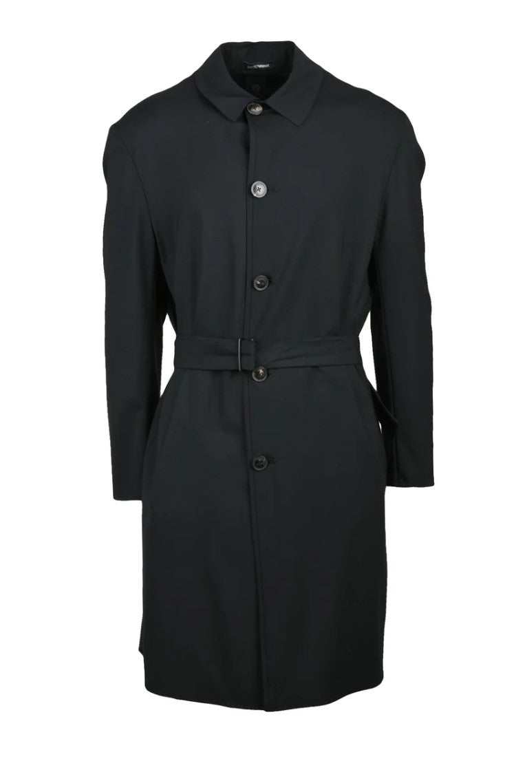 Emporio Armani Wool/Elastane Overcoat - Black