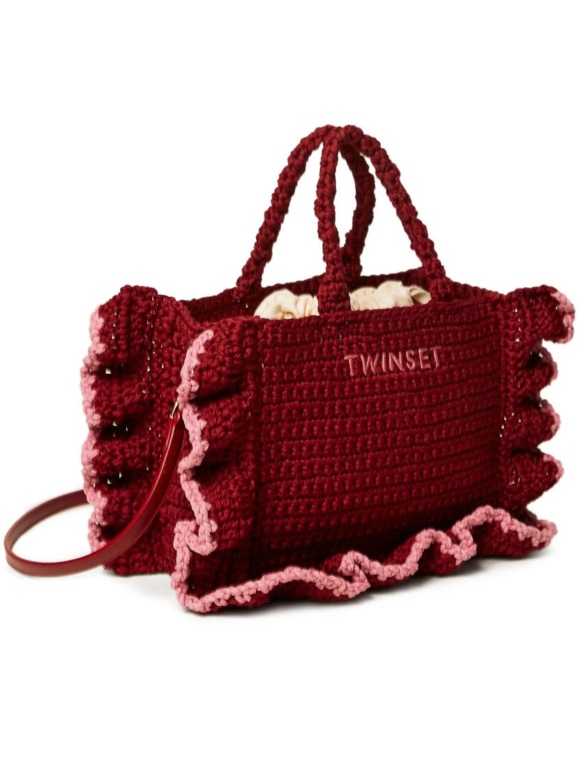 Twin-Set Red Rectangular Crochet Handbag