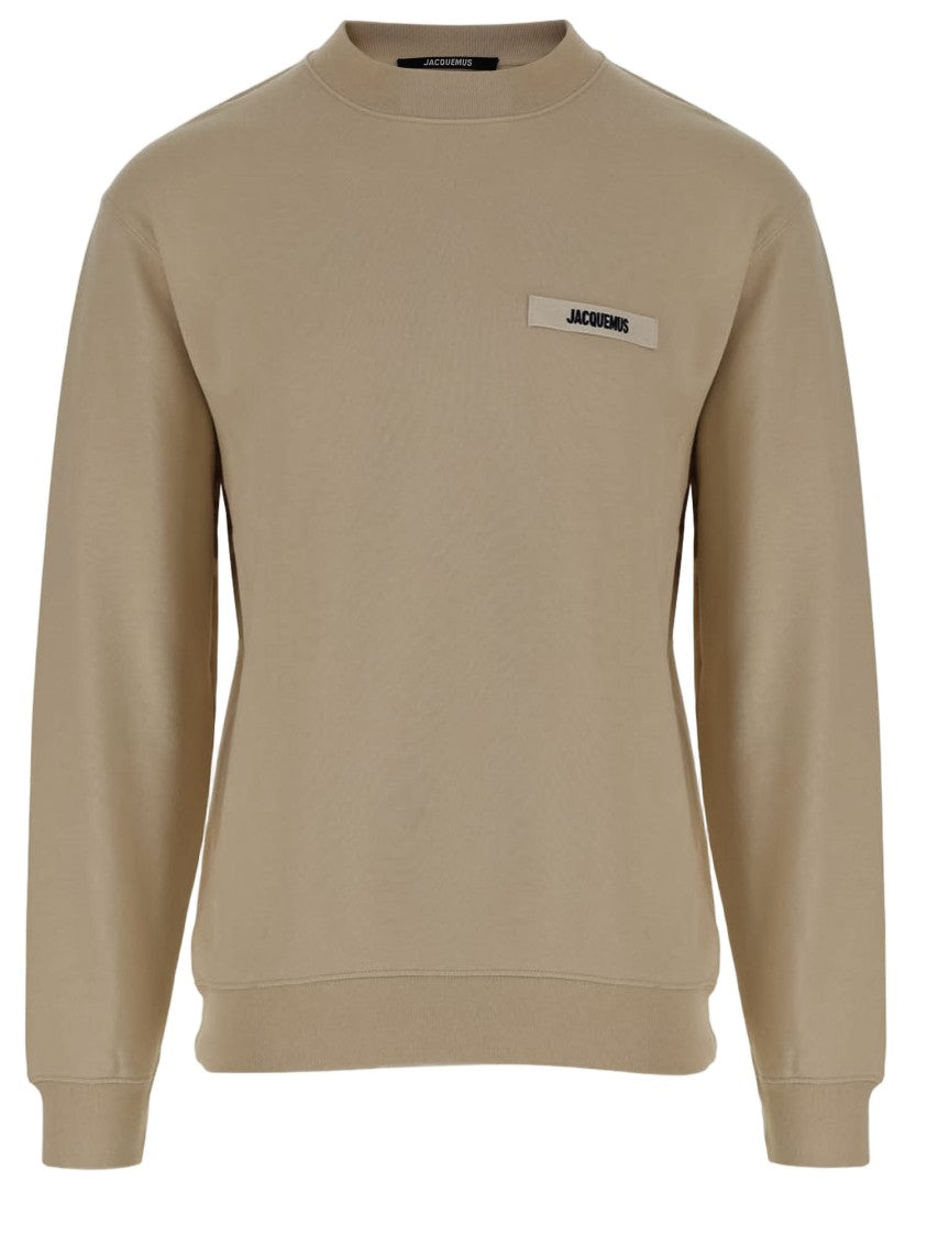 Jacquemus Dark Beige Cotton Sweatshirt With Ribbed Edges