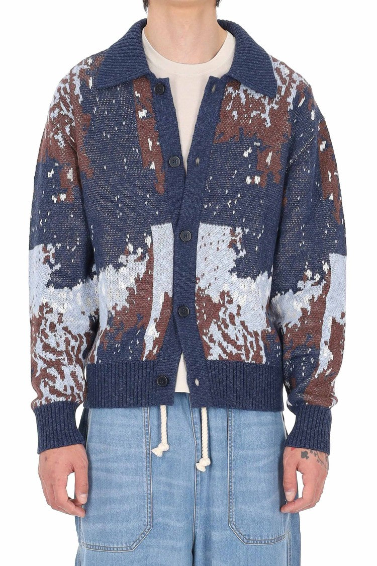 Officine Generale Terry Jacquard Linen-Blend Multicolored Cardigan