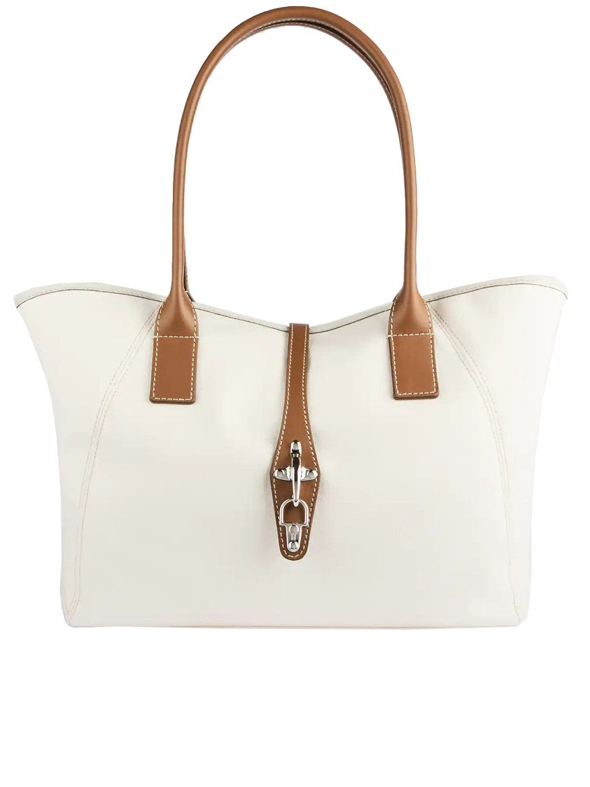 Fay Structured White Tote Brown Leather Trim