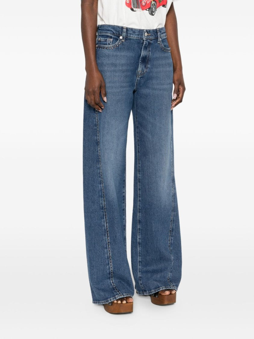 Seven Wide-Leg Denim Jeans With Stud Detailing And Classic Design