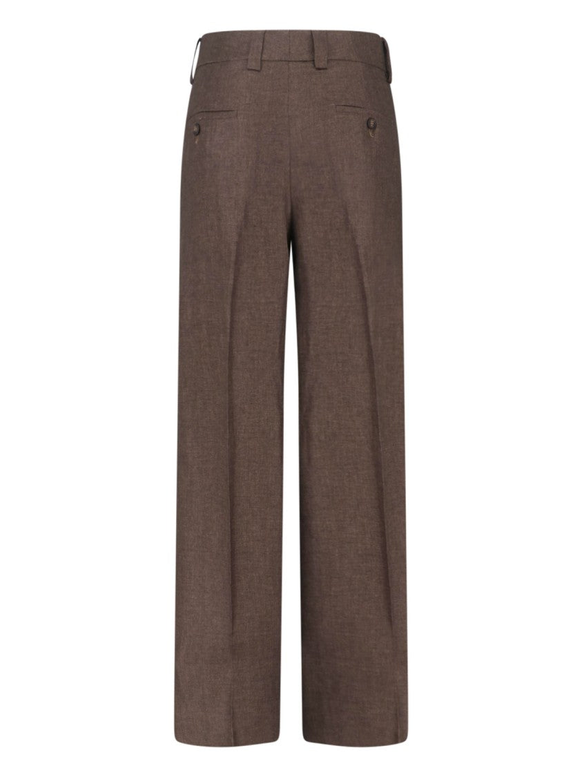 Incotex Brown Tailored Straight-Leg Linen Trousers