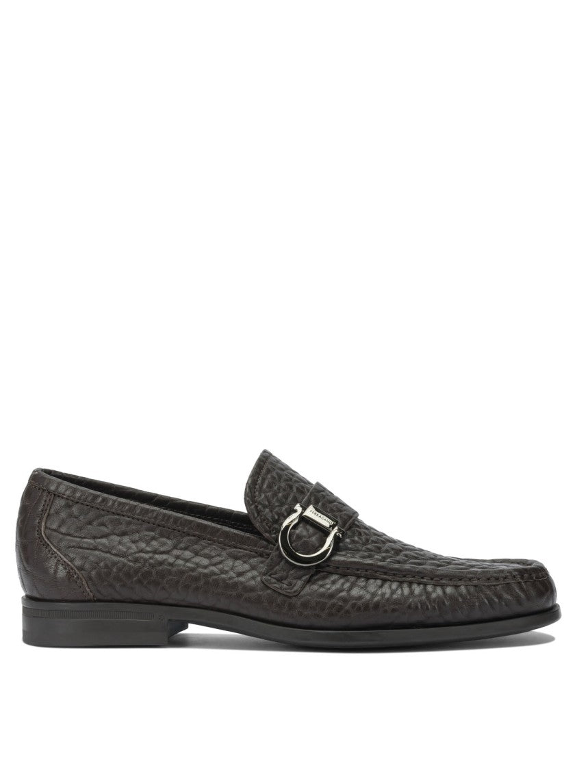 Ferragamo Textured Leather Loafers With Silver-Tone Detail