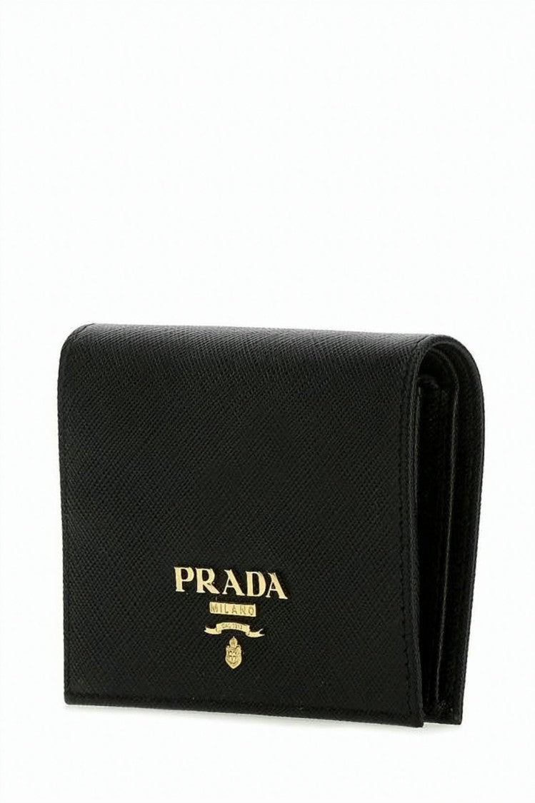 Prada Textured Cowhide Leather Wallet With Gold-Tone Logo