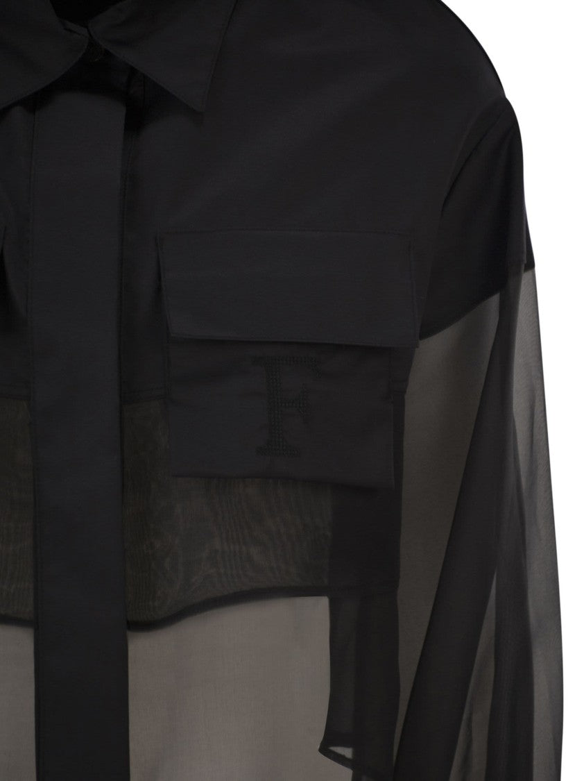 Elisabetta Franchi Cropped Cotton Shirt With Silk Organza Inserts