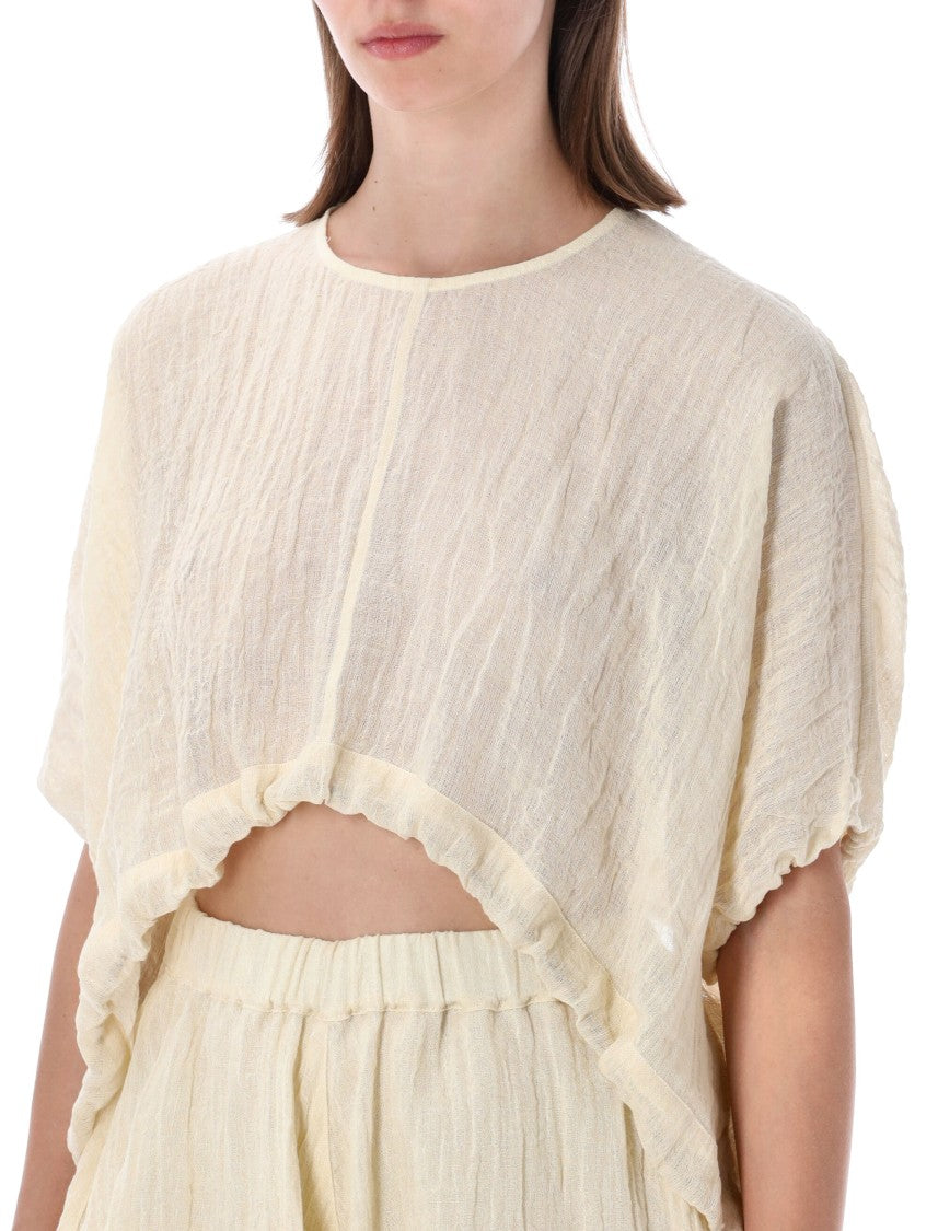 120% Lino Camicia Textured Ruffle Crop Top