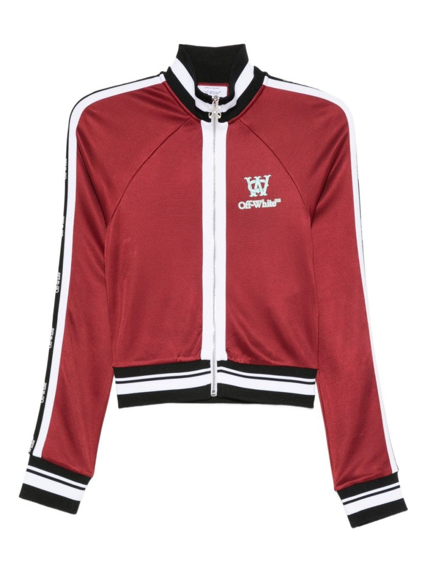 Off-White Cropped Red Jacket With Striped Accents