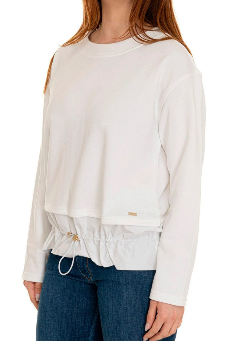 Fay White Drawcord Hem Cotton-Blend Sweatshirt