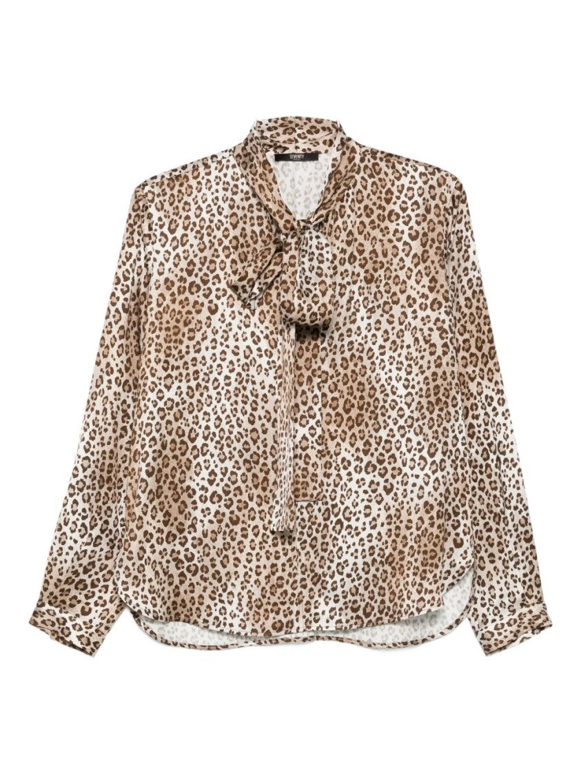 Seventy Sergio Tegon Leopard Print Tie-Neck Blouse In Viscose