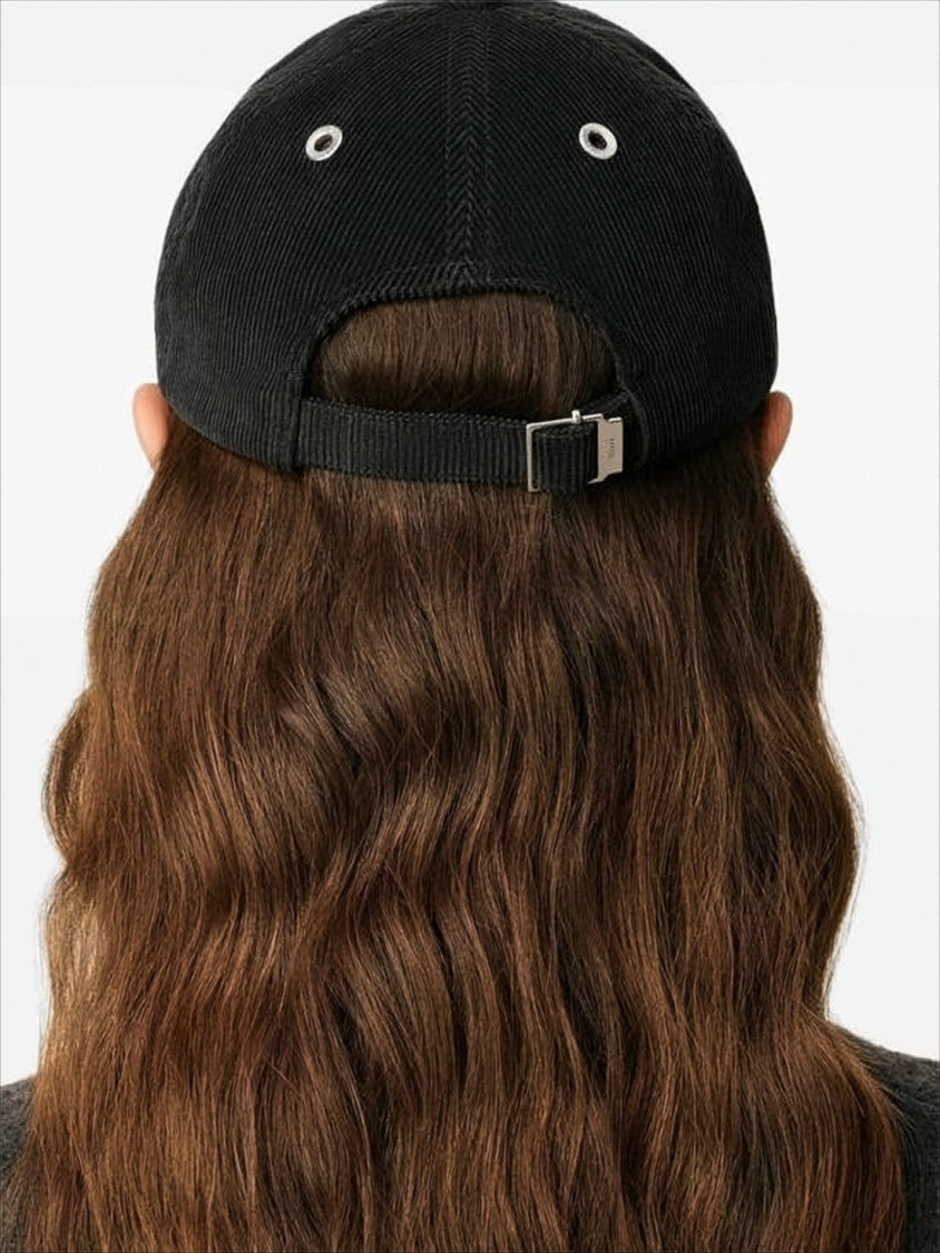 Ami Black Corduroy Baseball Cap With Embroidered Heart Detail