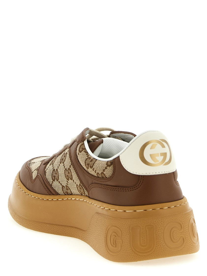 Gucci Chunky Sneakers With Gg Fabric And Leather Overlays