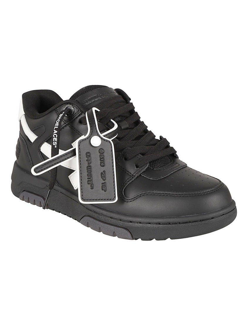 Off-White Black Leather Sneakers With Arrow Accents And Distinctive Tag