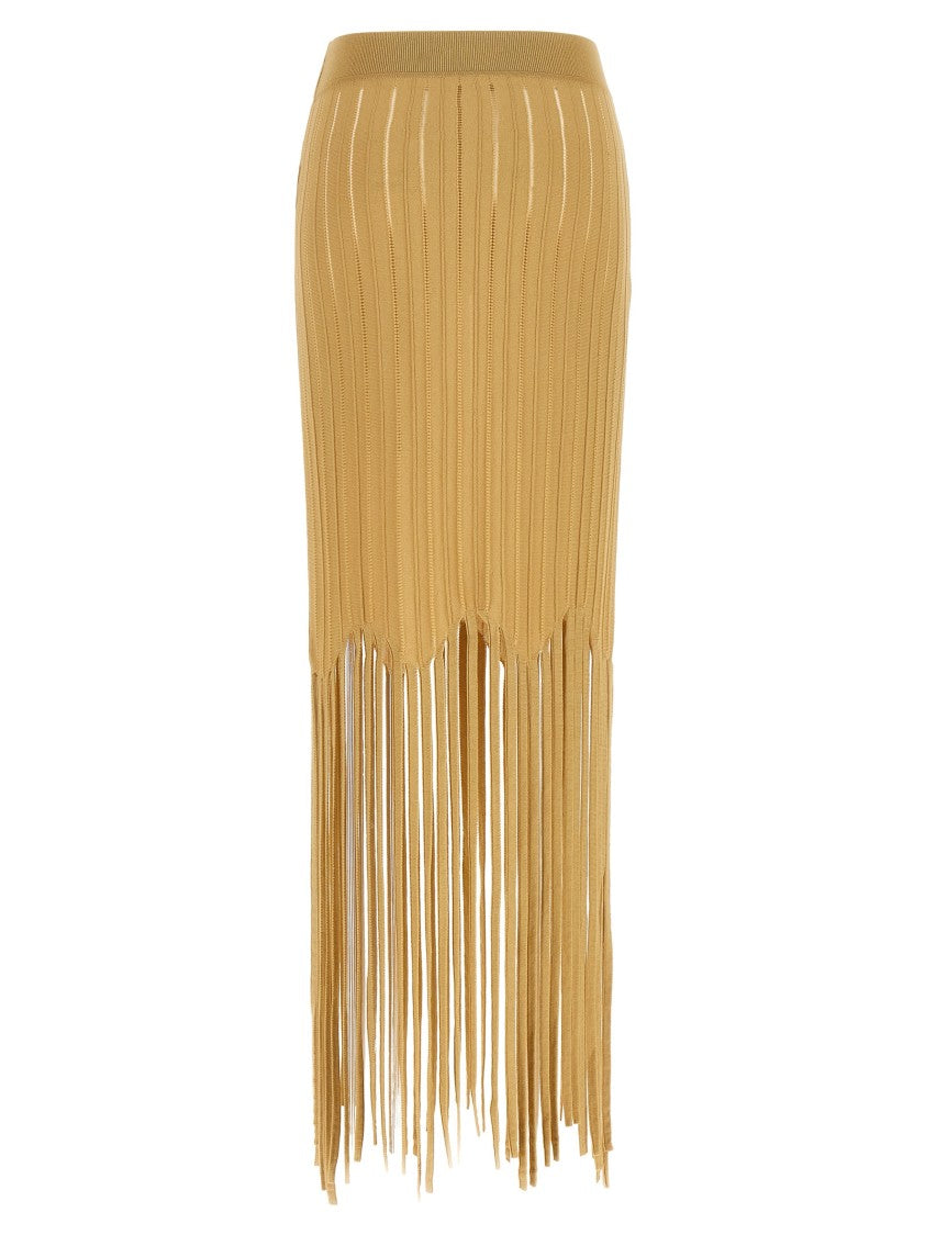 Balmain Fringed Midi Skirt In Stretch Knit Viscose