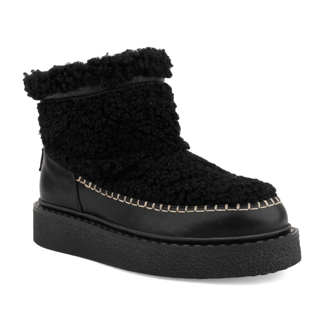 Prato Creativo Black Plush Textured Decorative Stitching Suede Boots