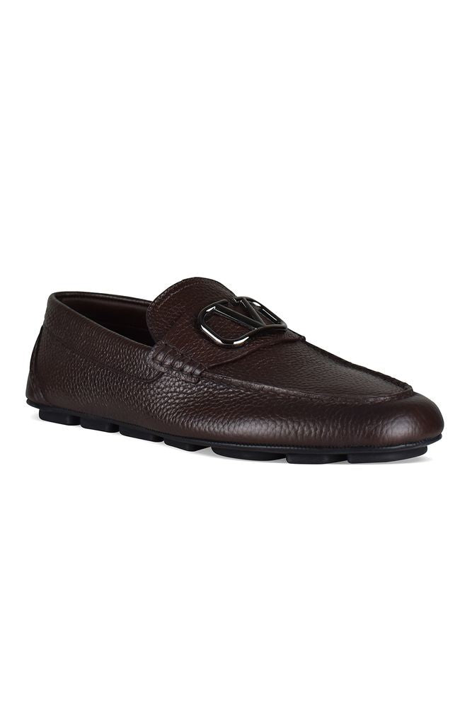 Valentino Garavani Brown Grained Leather Loafers