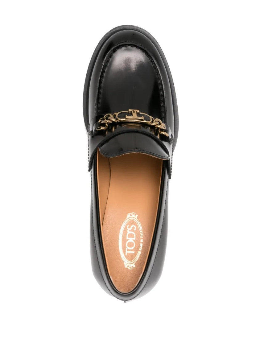 Tod's Black Leather Loafers With Decorative Chain Detail