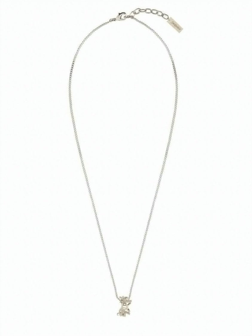 Saint Laurent Silver-Tone Necklace With Adjustable Clasp And Detailed Pendant