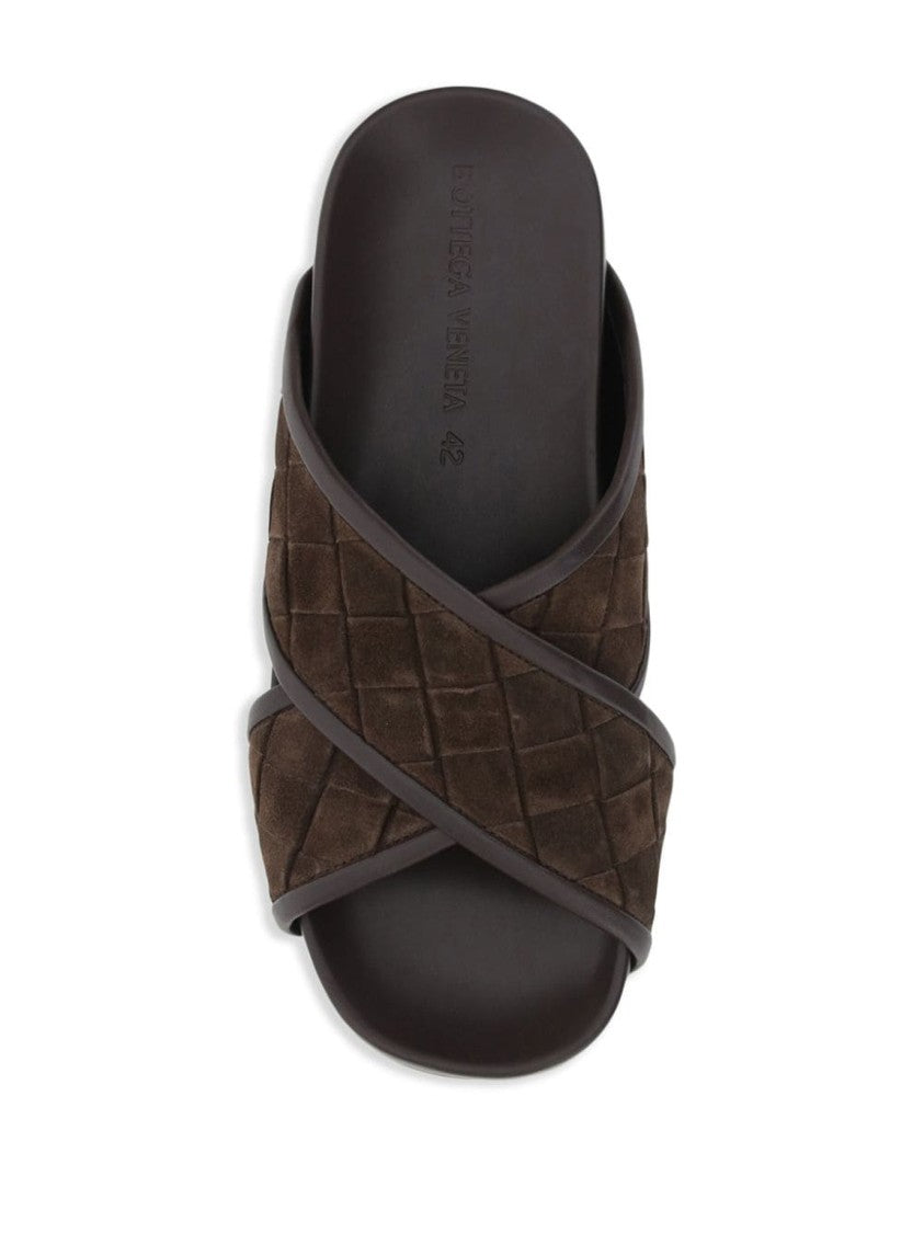 Bottega Veneta Brown Calf Leather-Rubber Sandals
