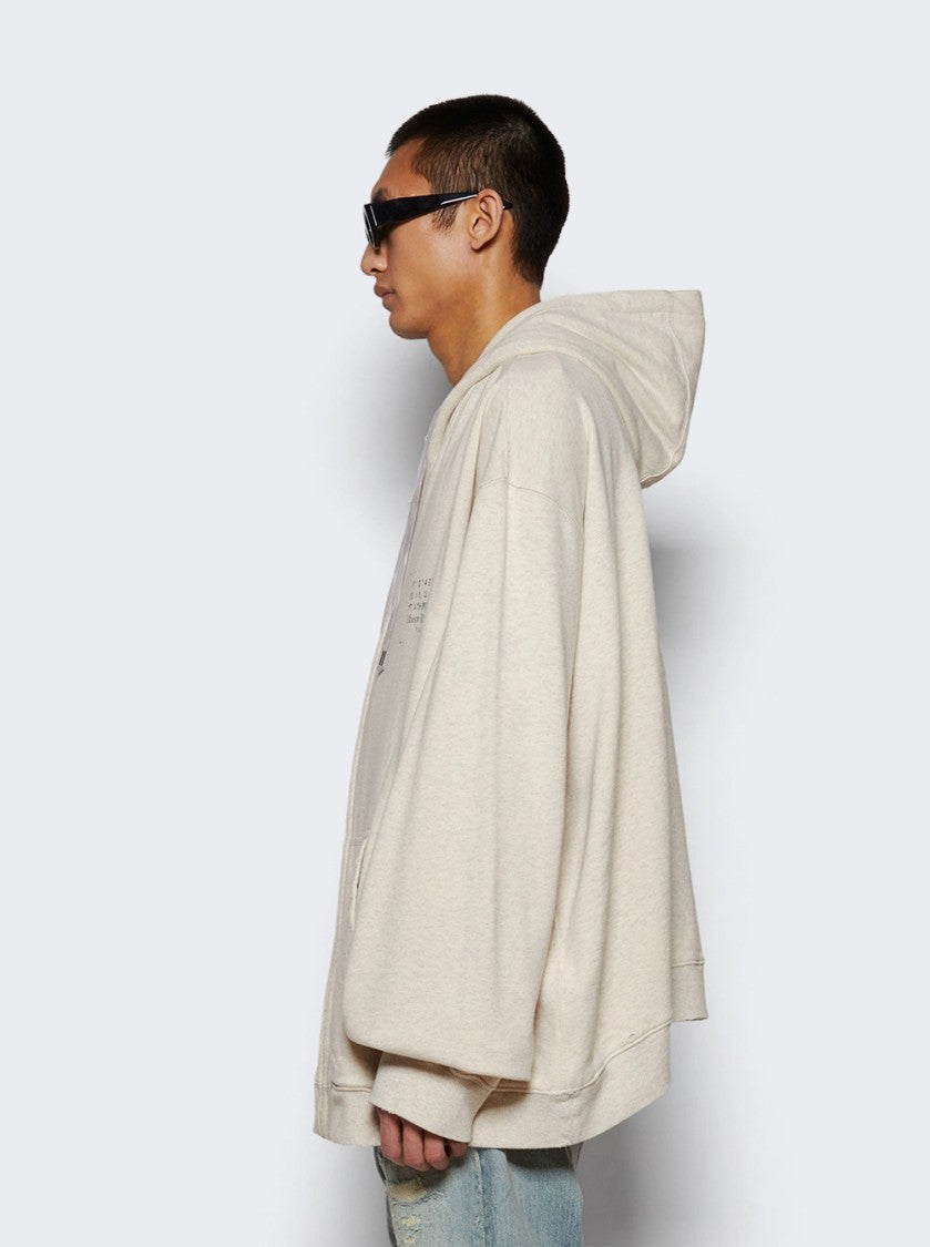 Maison Margiela Ecru Melange Zip-Up Sweat Jacket With Drawstring Hood