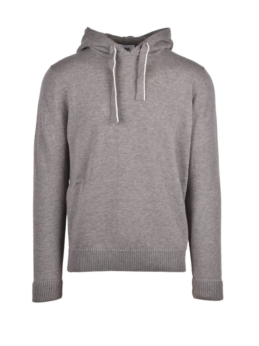 Alpha Studio Relaxed Fit Knit Sweatshirt With Hood And Ribbed Details