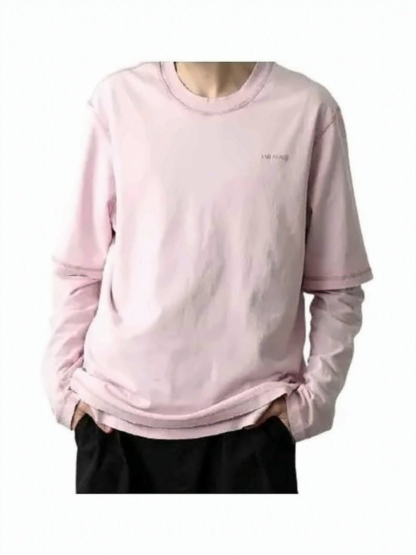 Ami Paris Layered Long-Sleeve Top With Soft Faded Pink Tone