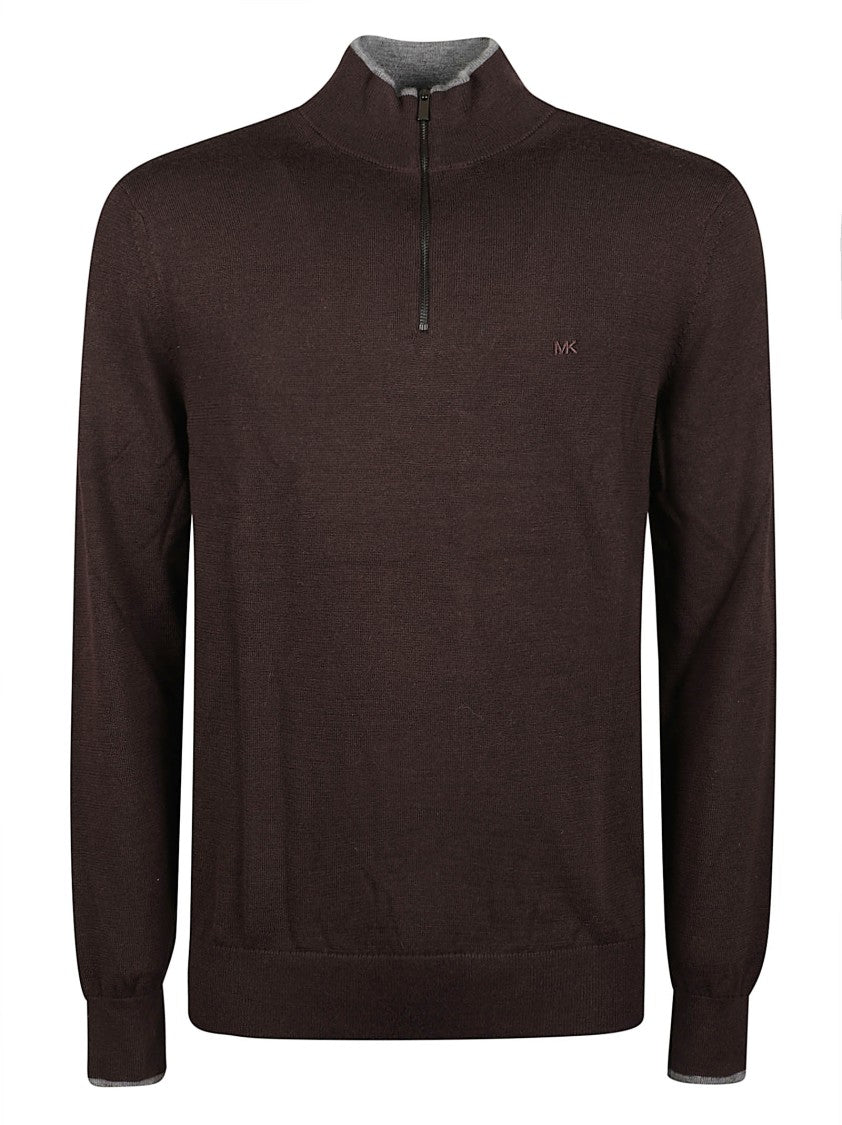 Michael Kors Core Merino Half-Zip Chest Logo Merino Wool Sweater