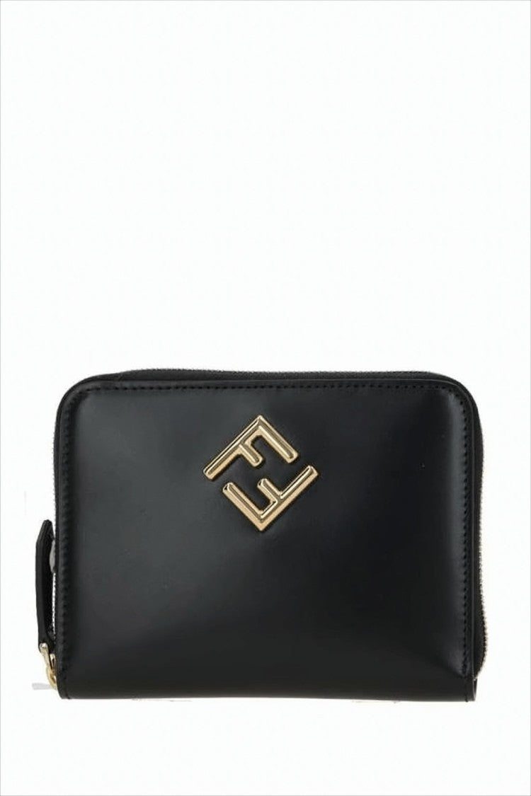 Fendi Sleek Rectangular Black Calf Leather Wallet With Zip-Around Closure