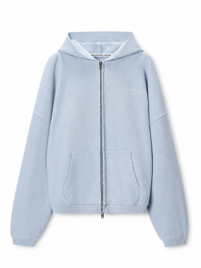 Alexander Wang Light Blue Relaxed Cotton Zip Hoodie Sweatshirt
